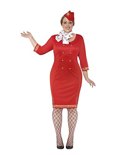 Smiffys Adult Women's Air Hostess Costume, Dress, Neckscarf and Hat, Icons and Idols, Serious Fun, Size: L, 24638