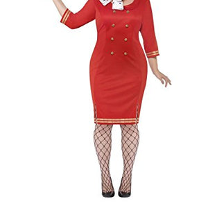 Smiffys Adult Women's Air Hostess Costume, Dress, Neckscarf and Hat, Icons and Idols, Serious Fun, Size: XXL, 24638