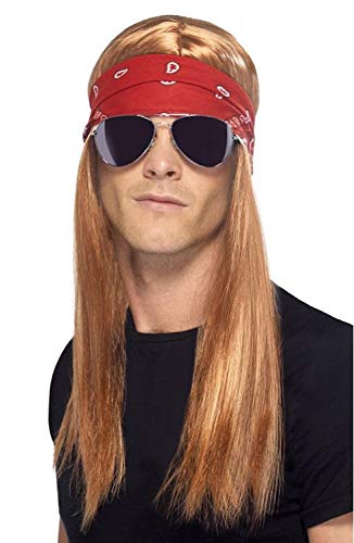 Smiffys 90's Rocker Kit with Auburn Wig, Bandana and Sunglasses