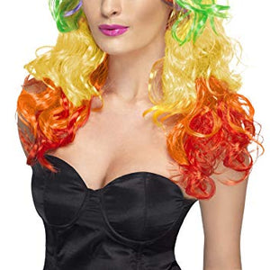 Smiffys Rainbow Curl Wig Long with Fringe - Multi-Coloured
