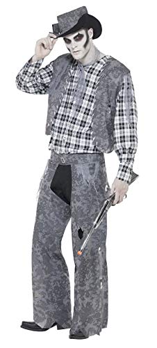 Smiffys Men's Ghost Town Cowboy Costume, Hat, Neck Tie, Waistcoat, Ghost Town, Top and Trousers, Size:M, Colour: Grey, 11224