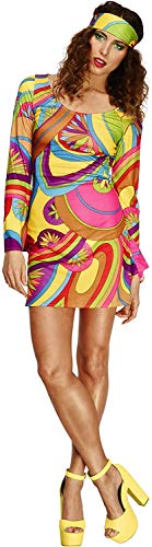 Fever Adult Women's 70's Flower Power Costume, Dress and Head Scarf, Retro, Size M, 30462