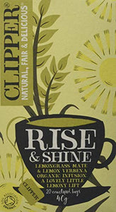 Clipper Organic Infusion Rise and Shine Mate Lemongrass and Lemon Verbena Enveloped 20 Teabags 40 g (Pack of 6)