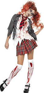 Smiffy's Women's 32929 Costumes High School Horror Zombie Schoolgirl Costume, Jacket, Attached Shirt, Tie and Skirt, High School Horror, Grey (Gris), Large