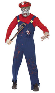 Smiffys Men's Zombie Plumber Costume, Top, Dungarees & Hat, Size:M, Colour: Red and Yellow, 40057