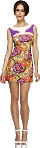 Fever Adult Women's 60's Peace Love Costume, Dress with Cut Out CND Back, Retro, Size L, 43800