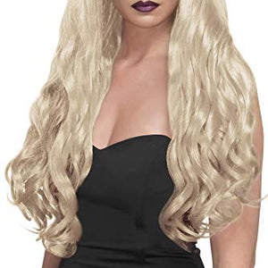 Smiffys Women's Extra Long and Curly Blonde Wig with Bangs, One Size, Desire Wig, 5020570421048