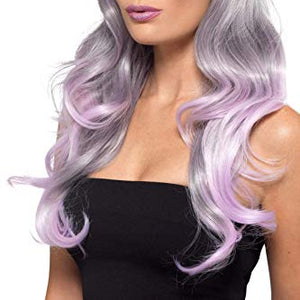 Smiffy's 48905 Fashion Ombre Wig, Wavy, Long, Womens, Grey/Pastel Pink, One Size
