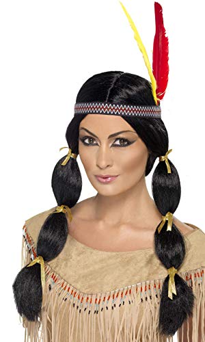 Smiffy's Indian Wig with Pigtails and Headband - Black