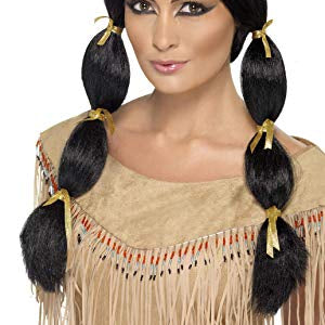 Smiffy's Indian Wig with Pigtails and Headband - Black