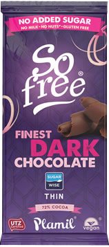 Plamil So Free No Added Sugar Finest Dark Chocolate 80g (Pack of 12)