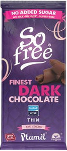 Plamil So Free No Added Sugar Finest Dark Chocolate 80g (Pack of 12)