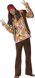 Smiffys Men's Psychedelic 1960s Hippie Costume, Shirt, Pants and Waistcoat, Size: M, Color: Brown, 34064