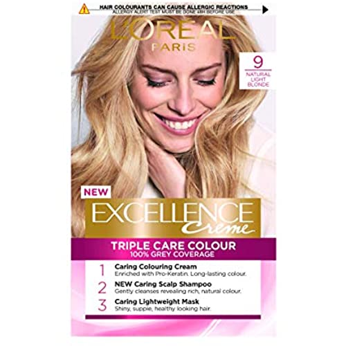 L'Oreal Excellence 9 Natural Light Blonde Permanent Hair Dye, Pack of 3