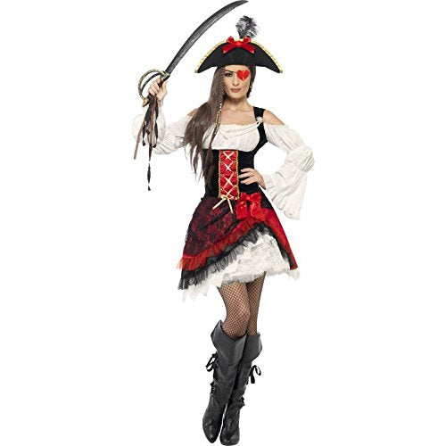 Smiffys Adult Women's Glamorous Lady Pirate Costume, Dress and Hat, Pirate, Serious Fun, Size: M, 23281