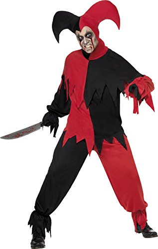Smiffys Adult men's Dark Jester Costume, Top, trousers and Hat, Cirque Sinister, Halloween, Size L, 32707