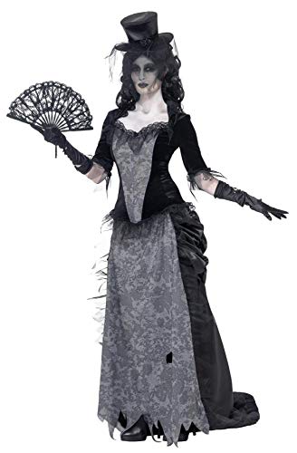Smiffys Adult Women's Ghost Town Black Widow Costume, Top, Skirt and Hat, Ghost Town, Halloween, Size: S, 24575