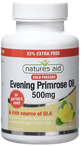 Natures Aid Evening Primrose Oil, 500 mg, 120 Softgels (Pure Cold Pressed Evening Primrose Oil, Omega-6 Gamma Linolenic Acid, Made in the UK)