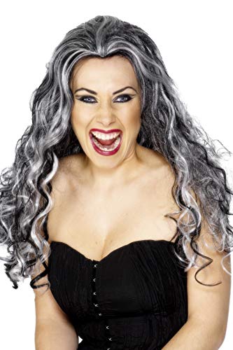 Smiffys Women's Long and Curly with Black and Grey Streaks, One Size, Renaissance Vamp Wig, 5020570292433