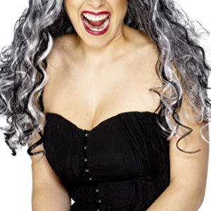 Smiffys Women's Long and Curly with Black and Grey Streaks, One Size, Renaissance Vamp Wig, 5020570292433