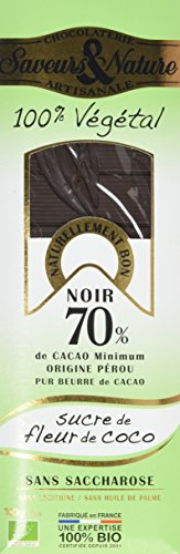 Saveurs et Nature Organic 70 Percent Cocoa Coconut Blossom Sugar Chocolate 100 g (Pack of 2)