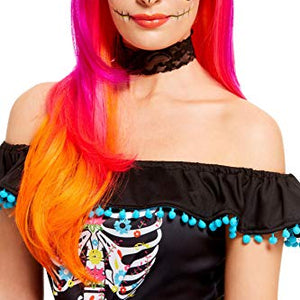 Smiffys 61119 Day of The Dead Wig, Women, Pink & Orange