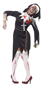 Smiffys Women's Zombie Bloody Sister Mary Costume, Dress, Latex Wound, Rope Belt & Headpiece, Size: S, Colour: Black, 38877