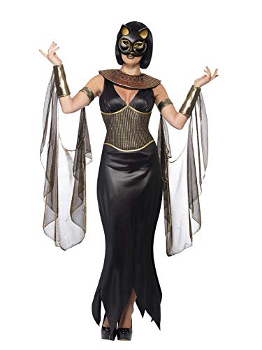 Smiffys Adult Women's Bastet the Cat Goddess Costume, Dress, Collar, Draped Sleeves and Mask, Tomb of Doom, Halloween, Size: L, 40098