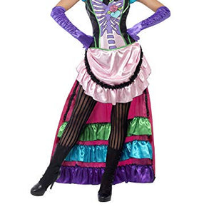 Smiffys Women's Day Of The Dead Sugar Skull Costume, Dress,Corset and Eye Mask, Size: M, Color: Multi, 44005