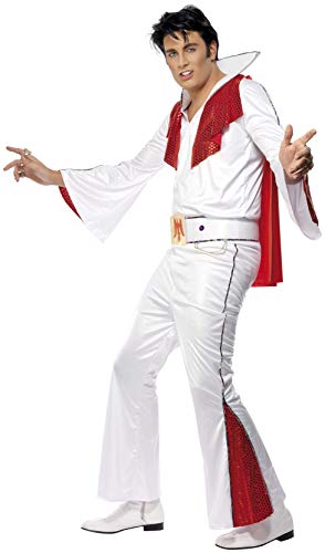 Smiffys Men's Elvis Costume, Shirt, Trousers, Cape & Belt, Size: L, Colour: White and Red, 29151