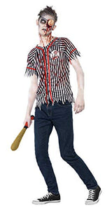 Smiffys Young Adult male's Zombie Baseball Player Costume, Top, Eyepatch and Wadded Baseball Bat, Halloween, Size: S, 44334