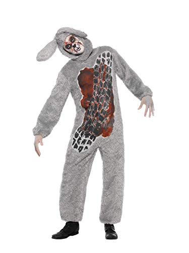 Smiffys Men's Roadkill Costume, Jumpsuit with Bloody Tyre Mark and Headpiece, Legends of Evil, Colour: Grey, Size: M, 38875