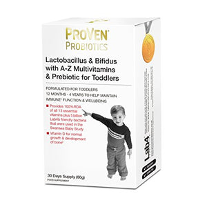 Proven Probiotics Lactobacillus & Bifidus Powder with A-Z Multivitamins & Prebiotics for Toddlers
