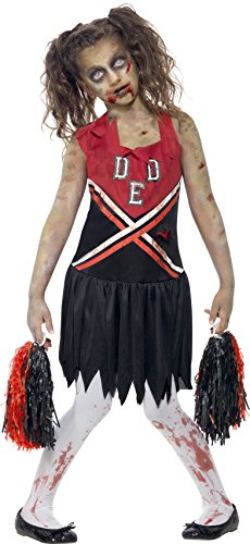 Smiffys Children's Zombie Cheerleader Costume,Blood Stained Dress & Pom Poms, Colour: Red & Black, Size:Large, 43023