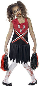 Smiffys Children's Zombie Cheerleader Costume,Blood Stained Dress & Pom Poms, Colour: Red & Black, Size:Large, 43023