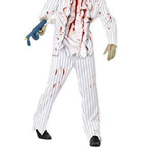 Smiffys Men's Zombie Gangster Costume, Jacket, Trousers, Top with Latex Pieces & Bow Tie, Size: L, Colour: White, 43042