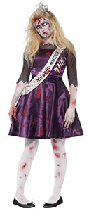 Smiffys Young Adult female's Zombie Prom Queen Costume, Dress with Latex Rib Insert, 3D Felt Crown and Sash, Halloween, Size: S, 44218