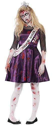 Smiffys Young Adult female's Zombie Prom Queen Costume, Dress with Latex Rib Insert, 3D Felt Crown and Sash, Halloween, Size: XS, 44218