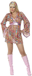 Smiffys Hippie Hottie Costume with Dress and Headband - Multi-Colour, Large