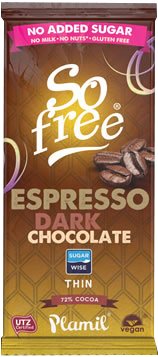 Plamil So Free No Added Sugar Dark Espresso Chocolate 80g (Pack of 12)