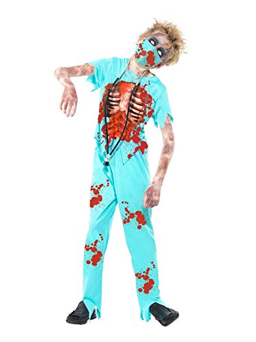 Smiffys Children's Zombie Surgeon Costume, Trousers, Printed Top, Mask & Stethoscope, Size: T, Colour: Blue, 44032