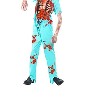 Smiffys Children's Zombie Surgeon Costume, Trousers, Printed Top, Mask & Stethoscope, Size: T, Colour: Blue, 44032