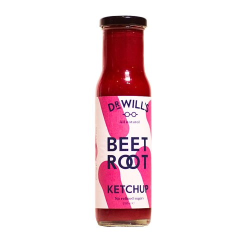 Dr Will’s Beetroot Ketchup 250g (Pack of 3) - All Natural, Vegan Friendly, Made with Real Beetroot - No Artificial Additives, Preservatives or Refined Sugars, Dairy and Gluten Free