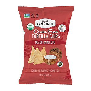 The Real Coconut Organic Coconut Tortilla Chips Beach Barbecue 155g (Pack of 12)