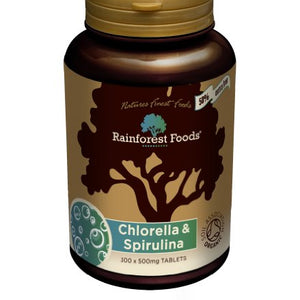 Rainforest Foods Organic Combined Chlorella and Spirulina Tablets 500mg Pack of 300