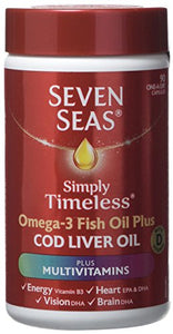 Seven Seas Simply Timeless Omega-3 Fish Oil Plus Cod Liver Oil Plus Multivitamins, 90 One a Day capsules, with vitamin D and Omega 3 to support overall health