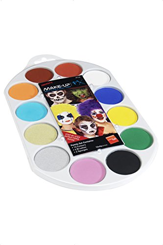 Smiffys Face Paint Pallet, Brush and Sponge - 12 Colours