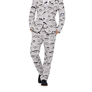 Smiffys Men's Moustache Suit, Jacket, Pants and Tie, Size: XL, Color: Grey, 43528