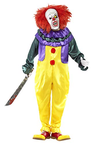 Smiffys Adult men's Classic Horror Clown Costume, Jumpsuit and Mask, Cirque Sinister, Halloween, Size L, 24376