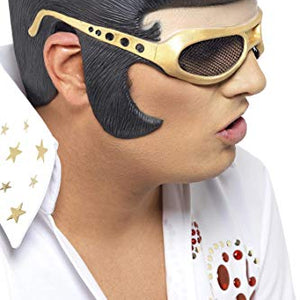Smiffys Elvis Head Piece with Hair and Shades - Black/Gold